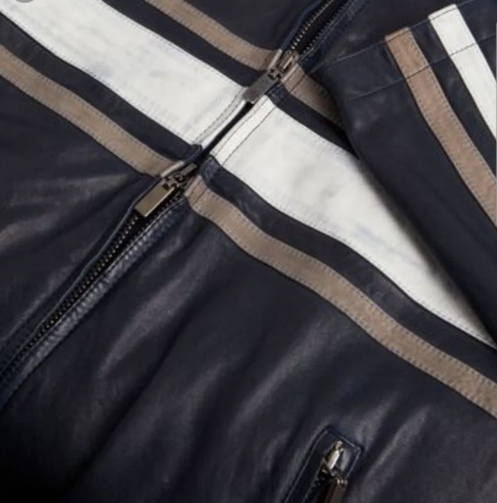 Phineas Cole Leather Riding Jacket with Stripe, Dark Blue - Picture 10 of 10